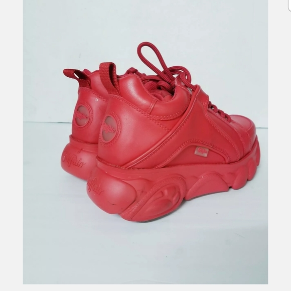 SOLD Buffalo Size 7.5 Corin Chunky Platform Sneakers Red Disruptors Thick Sole - Picture 3 of 9